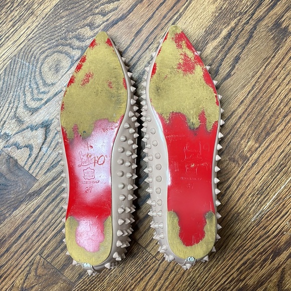 Christian Louboutin Pigalle Spikes Flat Nude Sz 7 - Picture 10 of 11